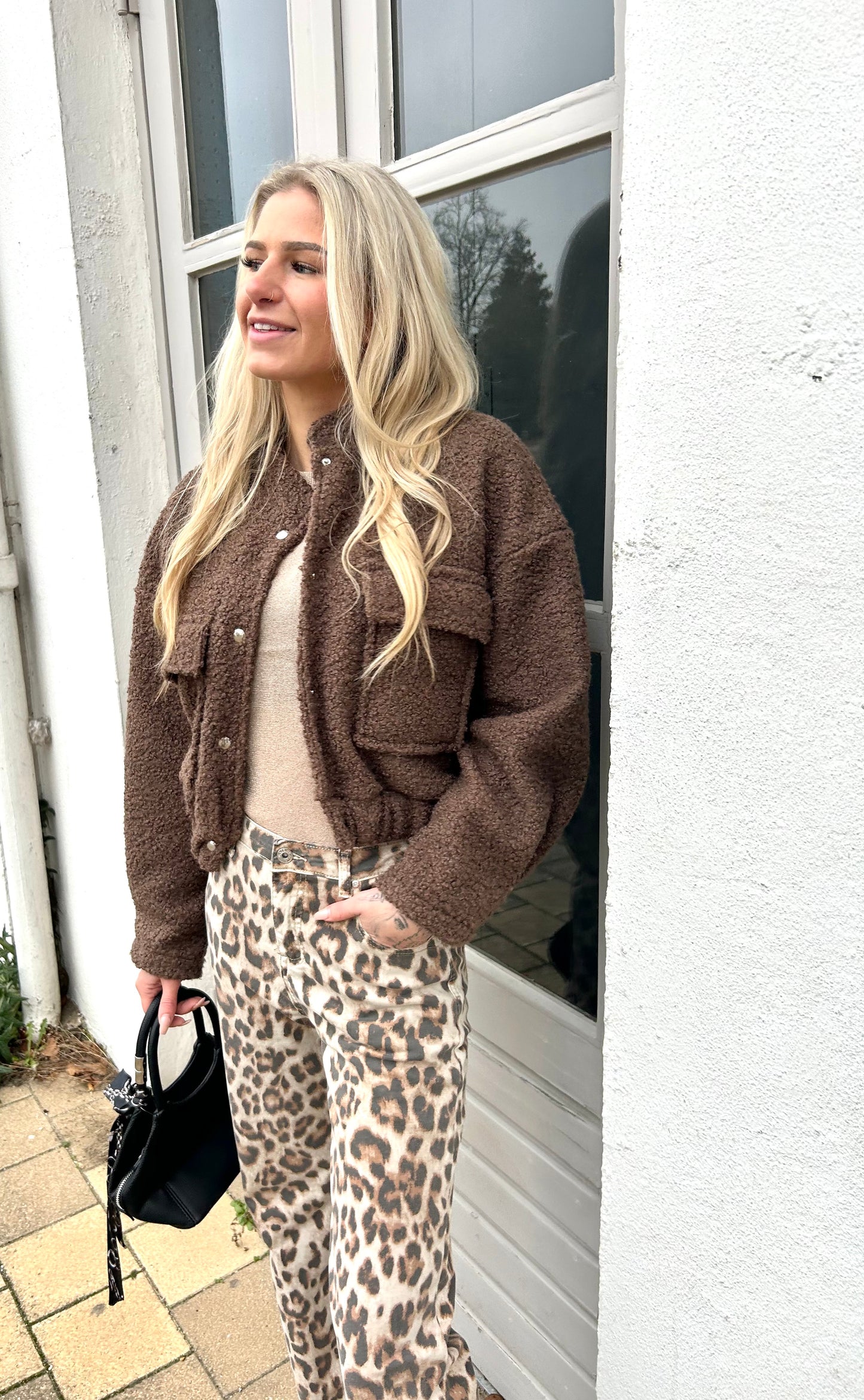 Cropped Bomber Teddy - Brown