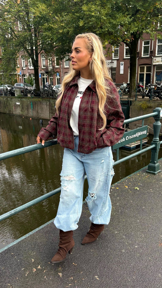 Zip Blouse - Bordeaux Check