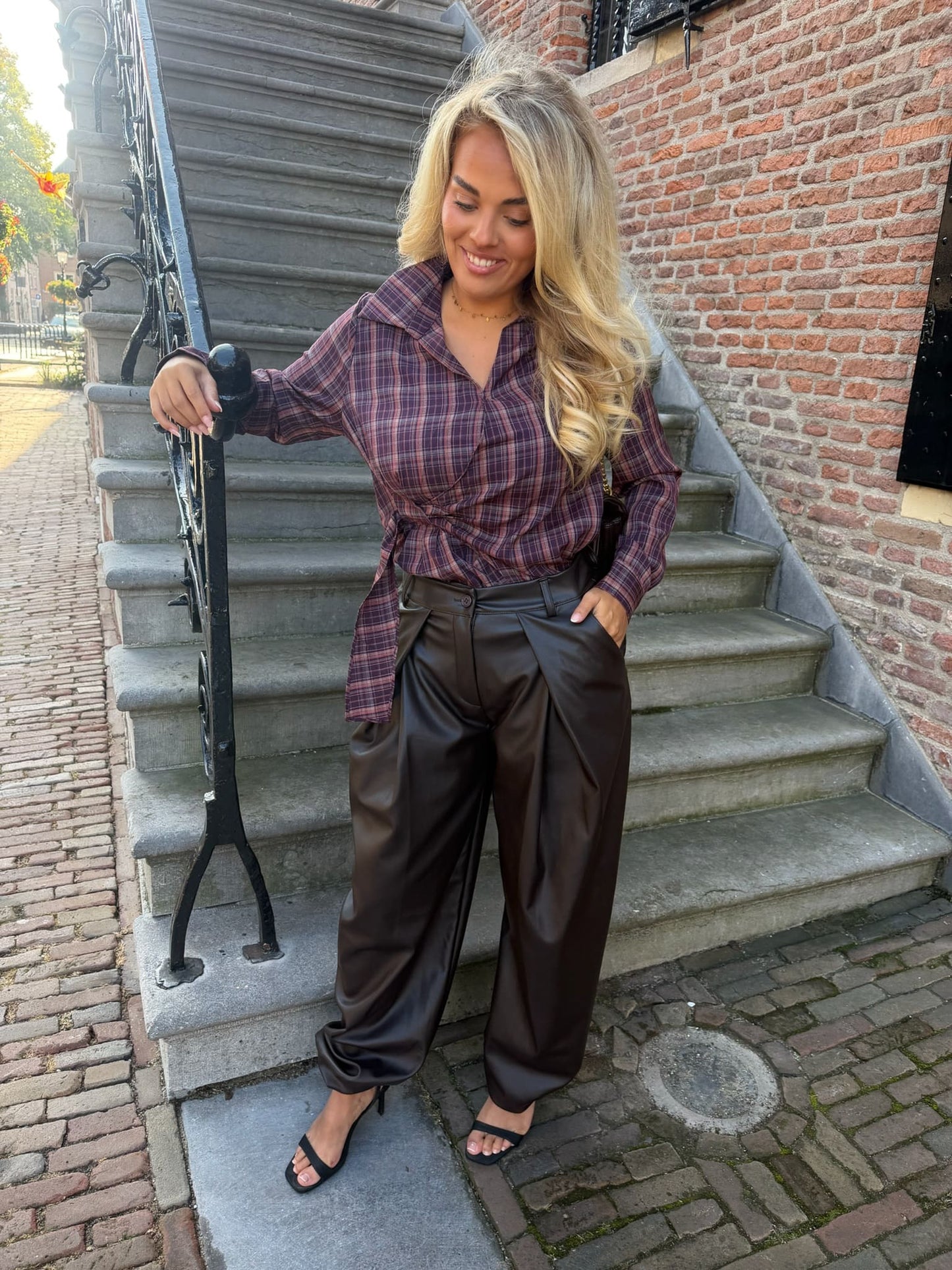 Flow Pantalon - Faux Leather Brown