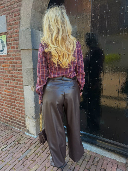 Flow Pantalon - Faux Leather Brown