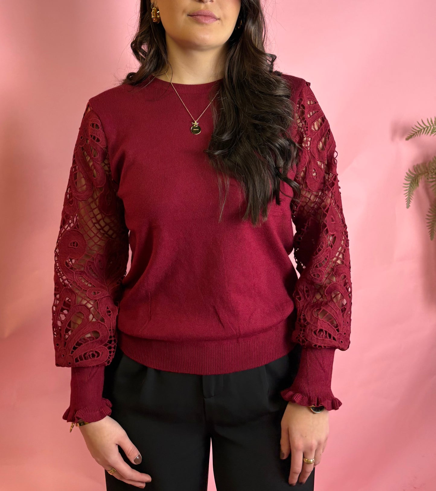 Lace Sleeve Knit Top