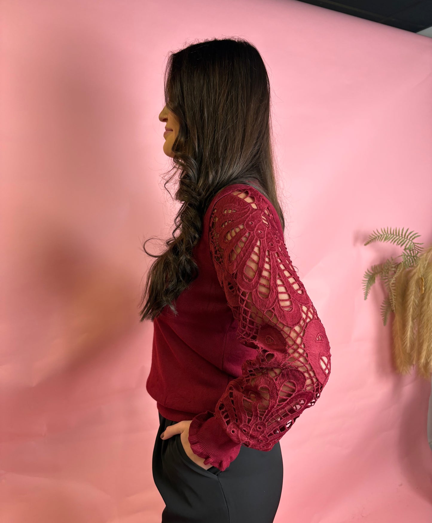 Lace Sleeve Knit Top