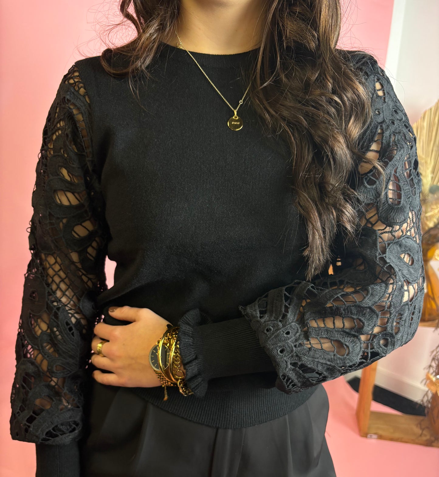 Lace Sleeve Knit Top