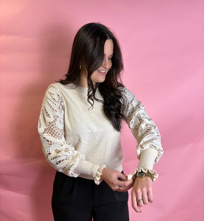 Lace Sleeve Knit Top