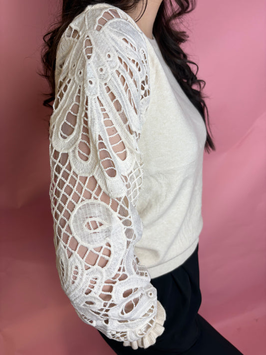 Lace Sleeve Knit Top