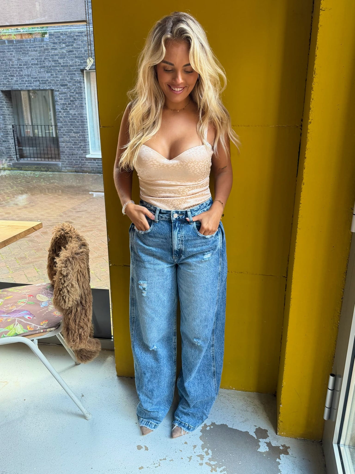 Jeans de pierna ancha - plisados