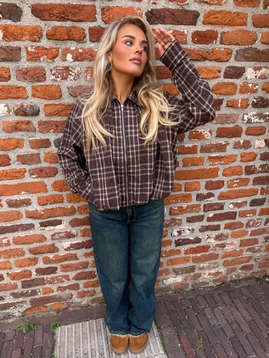 Zip Blouse - Brown Check