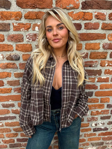 Blusa con cremallera - cuadros marrones