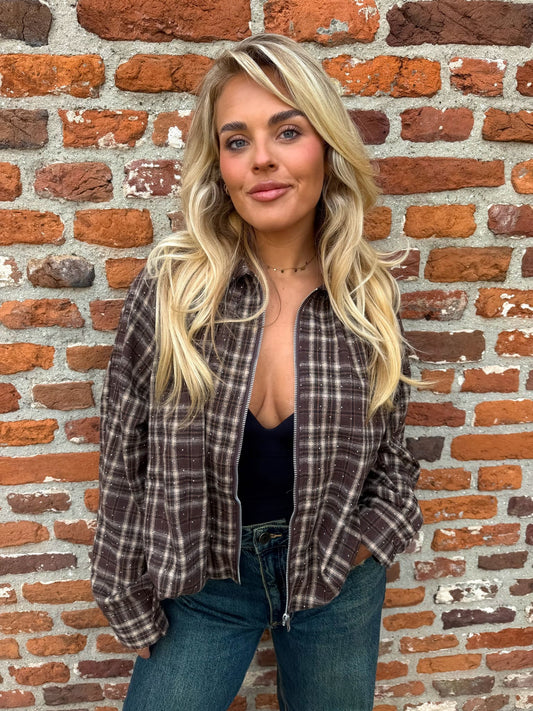 Zip Blouse - Brown Check