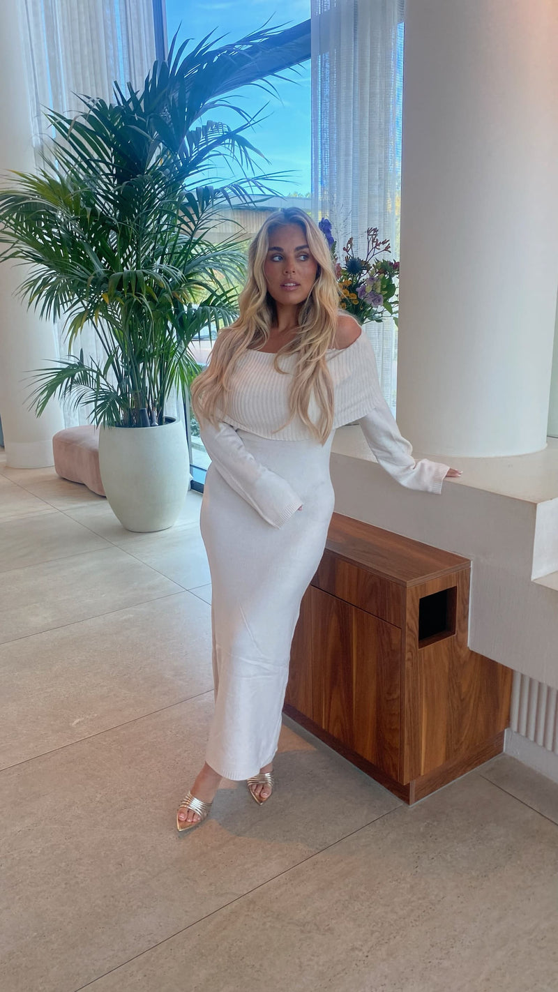 Vestido de punto de hombros descubiertos Yara - Beige