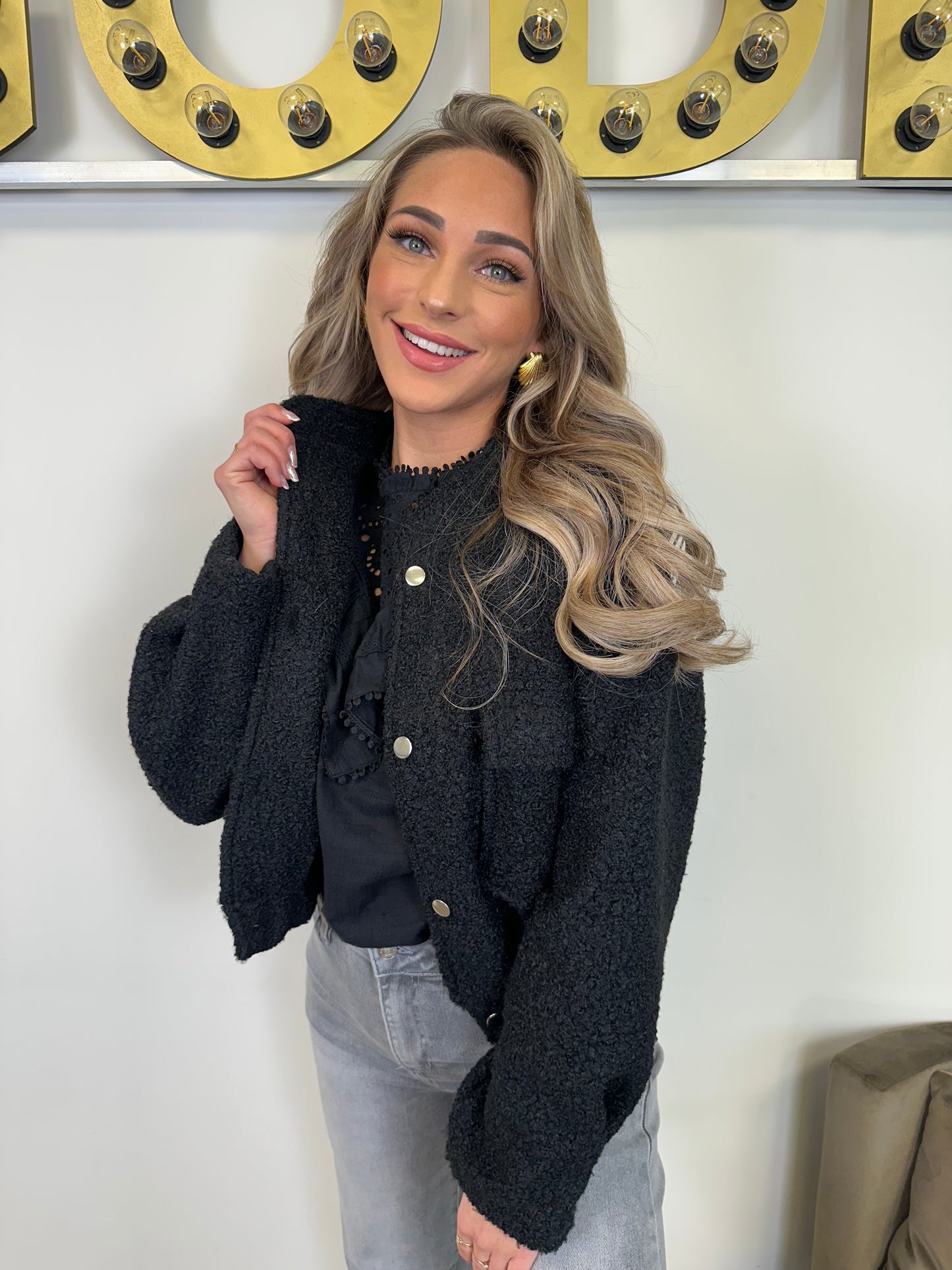 Bomber Teddy Jacket - Black