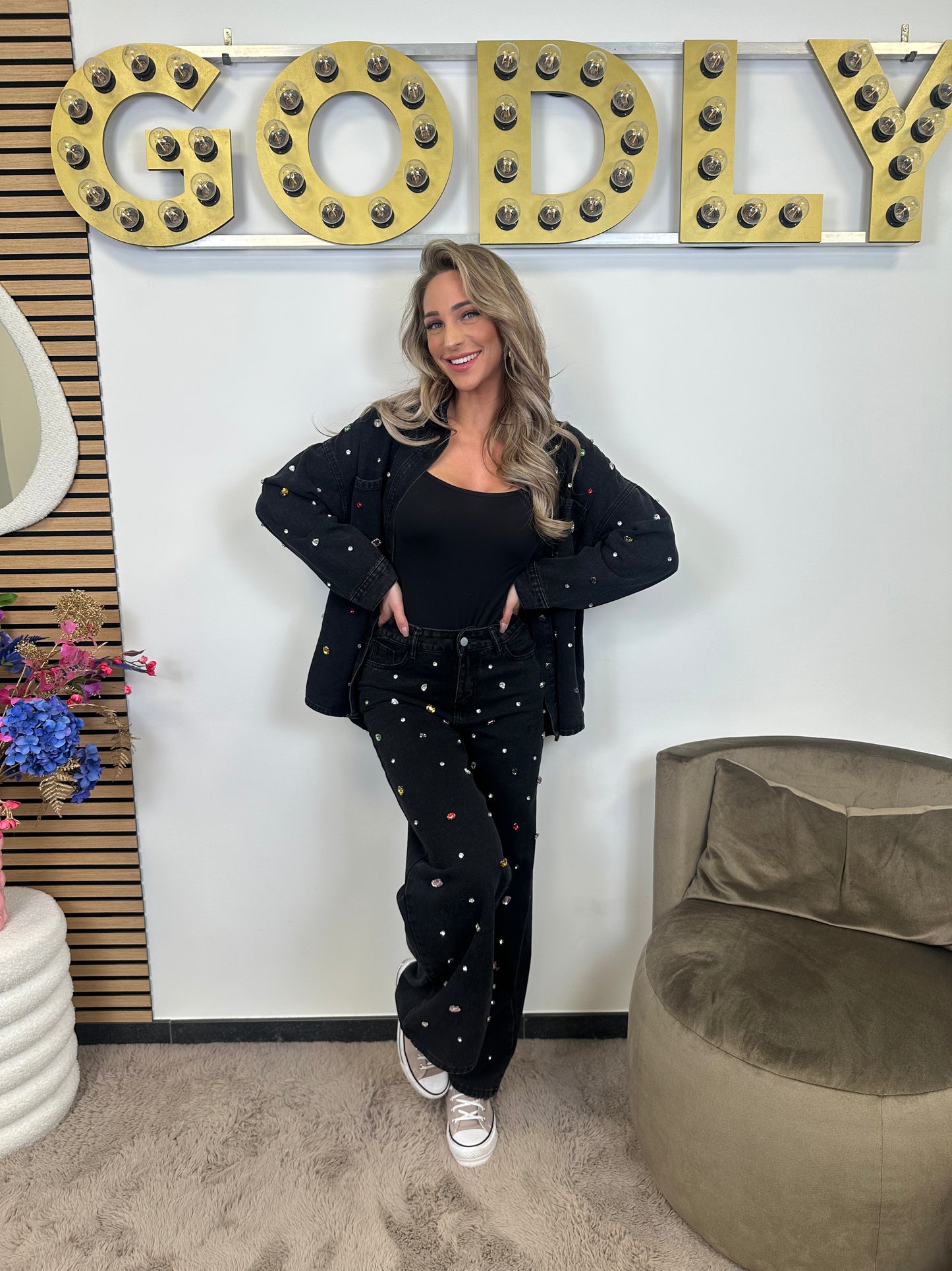 Strass Denim Jeans - Black
