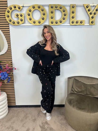 Strass Denim Jeans - Black