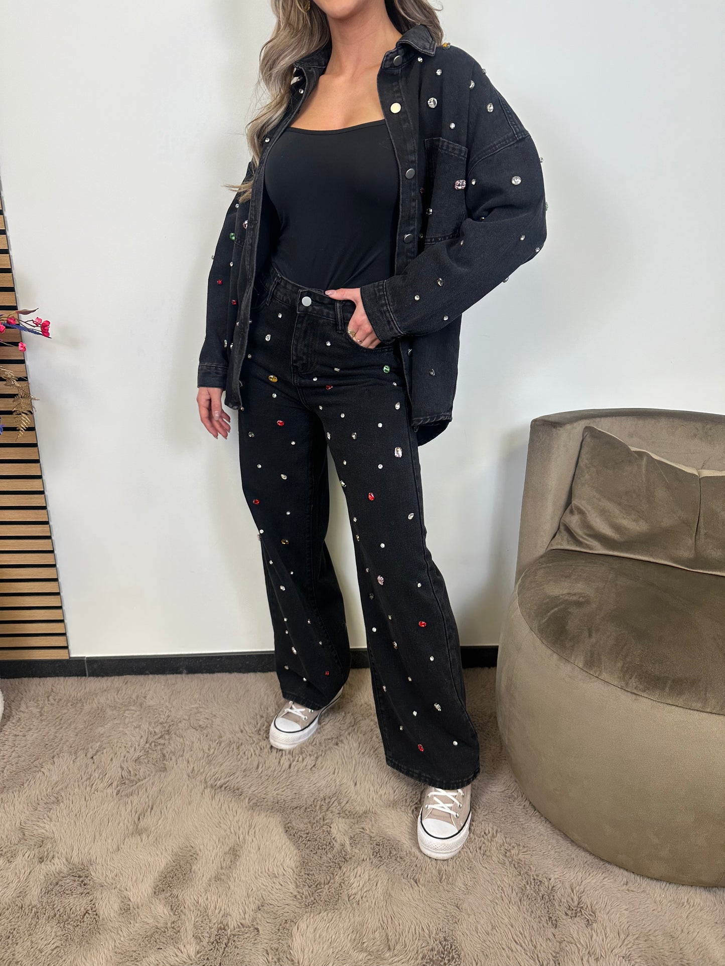 Strass Denim Jeans - Black
