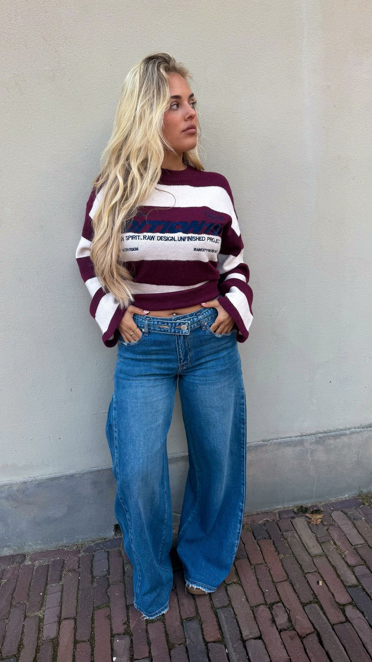 Jean large à taille double et à jambes larges