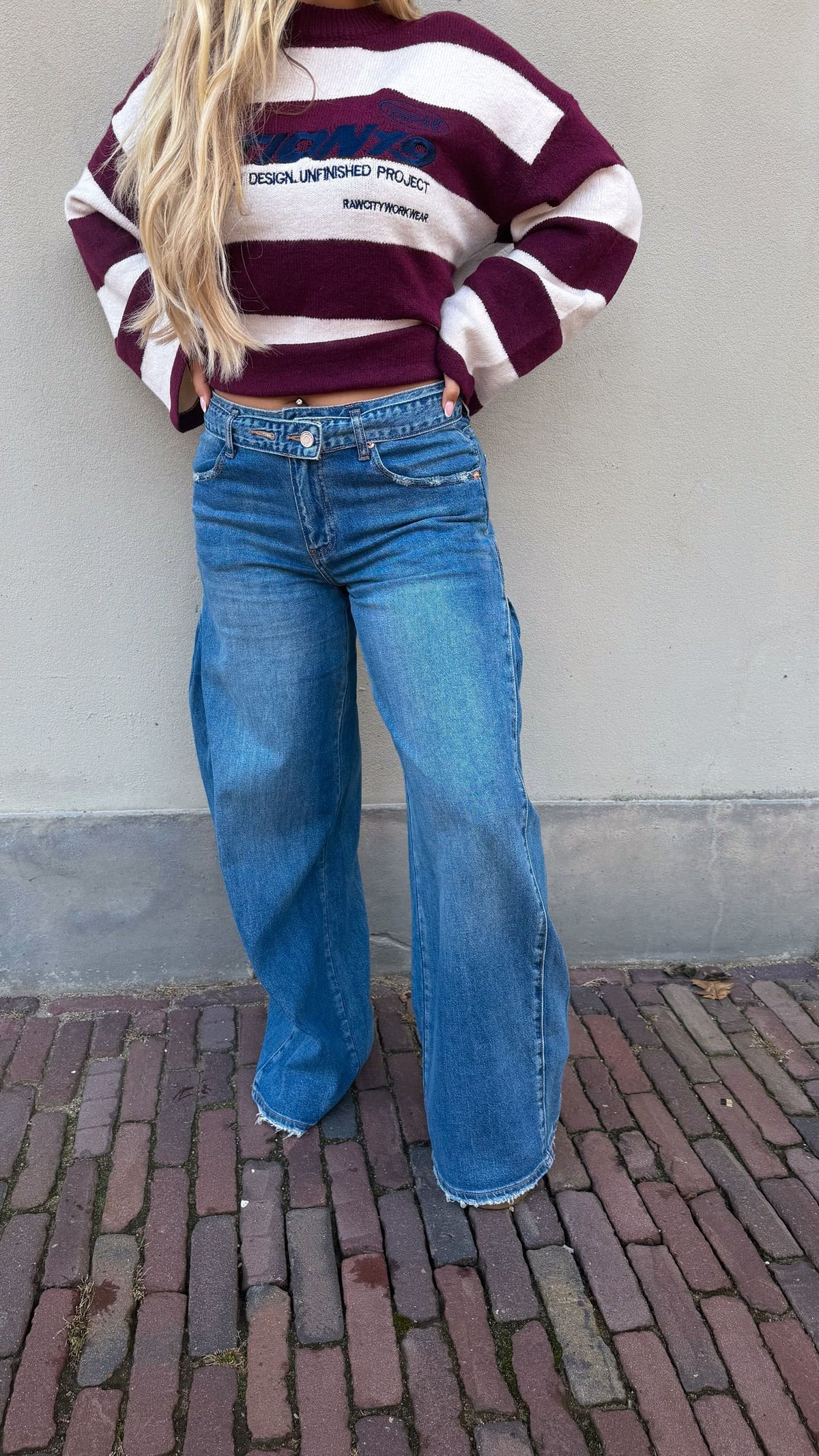 Jean large à taille double et à jambes larges