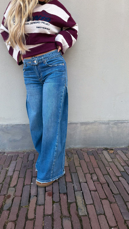 Jean large à taille double et à jambes larges