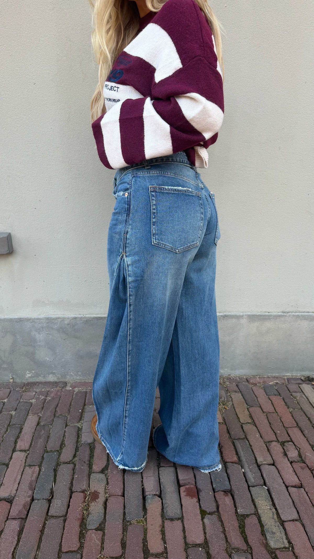 Jean large à taille double et à jambes larges