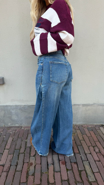 Jean large à taille double et à jambes larges