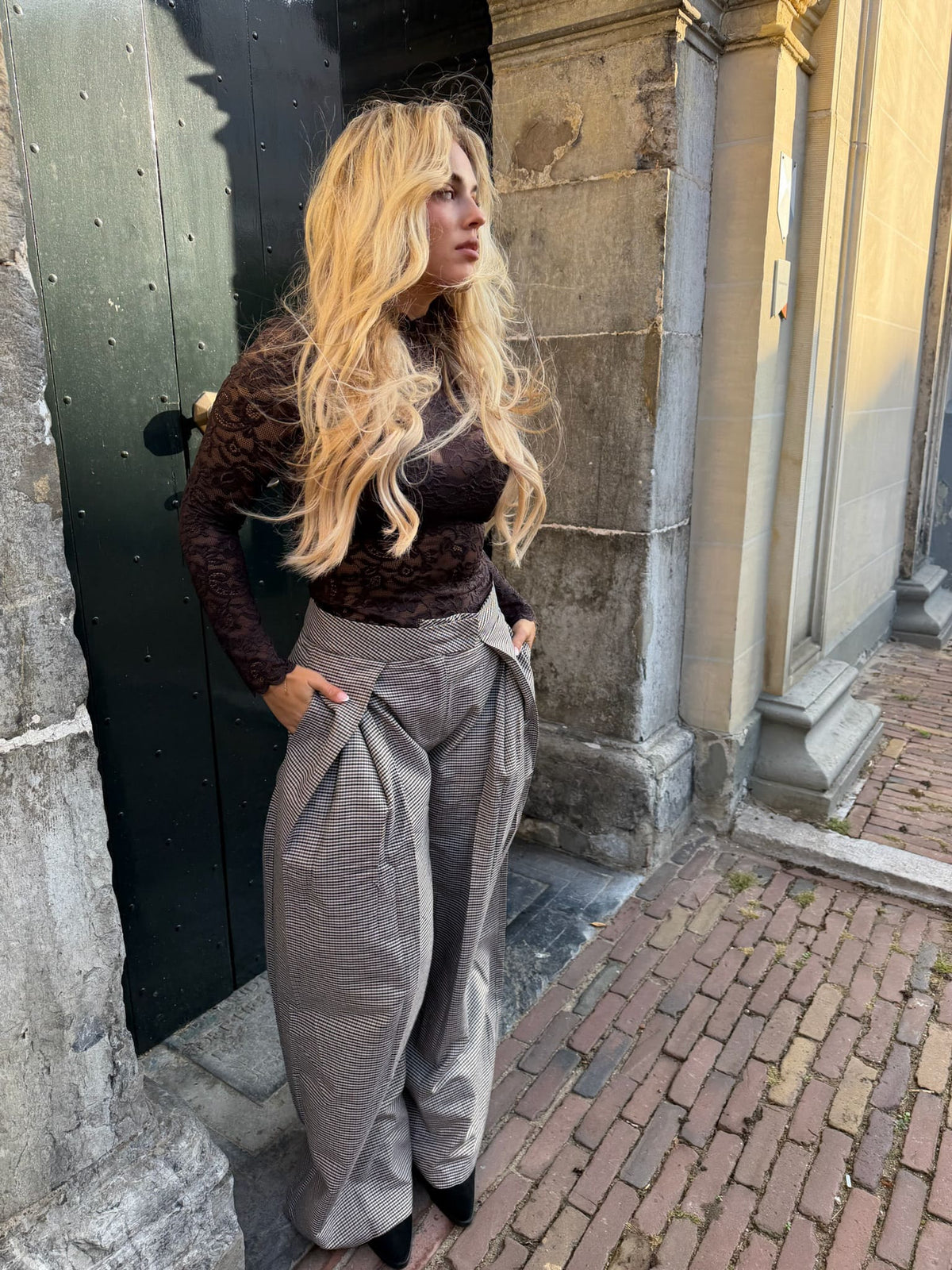 Flow Pants - Taupe/Brown Check