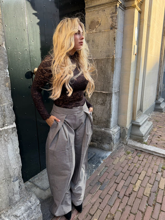 Flow Pantalon - Taupe/Brown Check