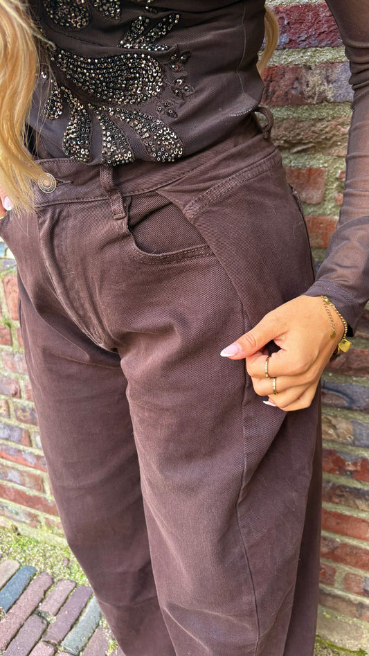 Barrel Jeans Side Panels - Chocolate