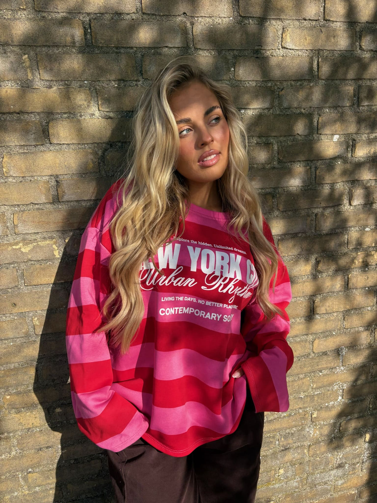 T-shirt à manches longues NY - Rose / Rouge