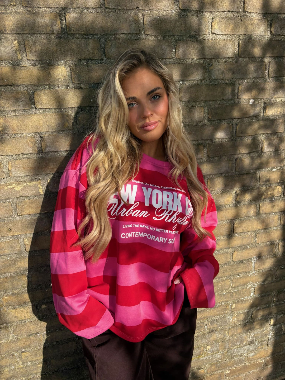 T-shirt à manches longues NY - Rose / Rouge