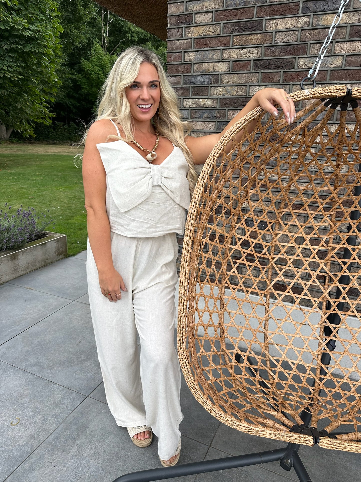 Jumpsuit Bow - Beige